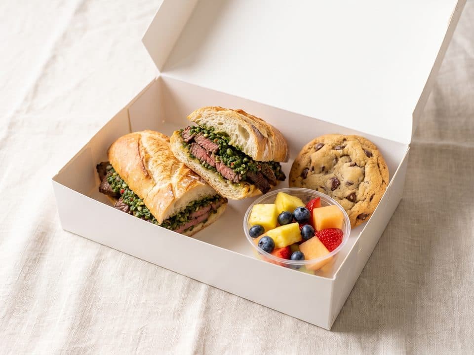 Steak Chimichurri Box, Olive & Oregano catering